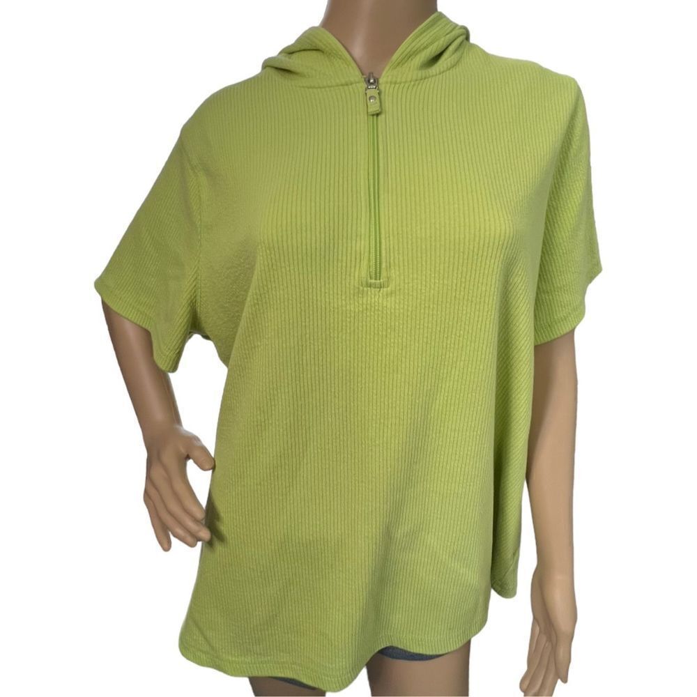 Essentials Lime Green Ribbed Hooded Quarter Zip Short Sleeve Shirt